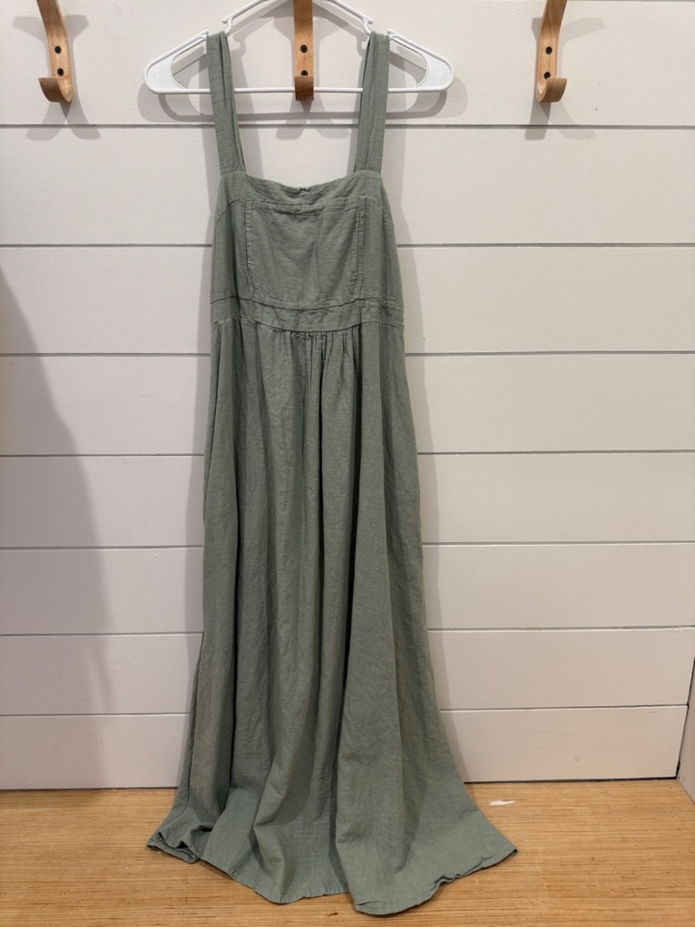 Sage Green Linen Maxi Sundress with Wide Straps